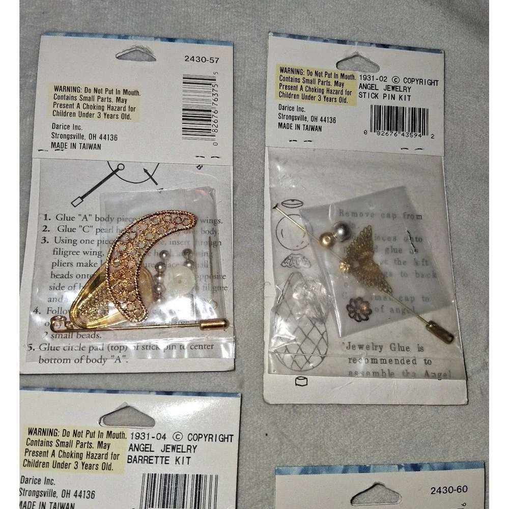 Darice Angels Filigree Jewelry Craft Kits Lot of 4 NOS Stick Pin Barrette Brooch